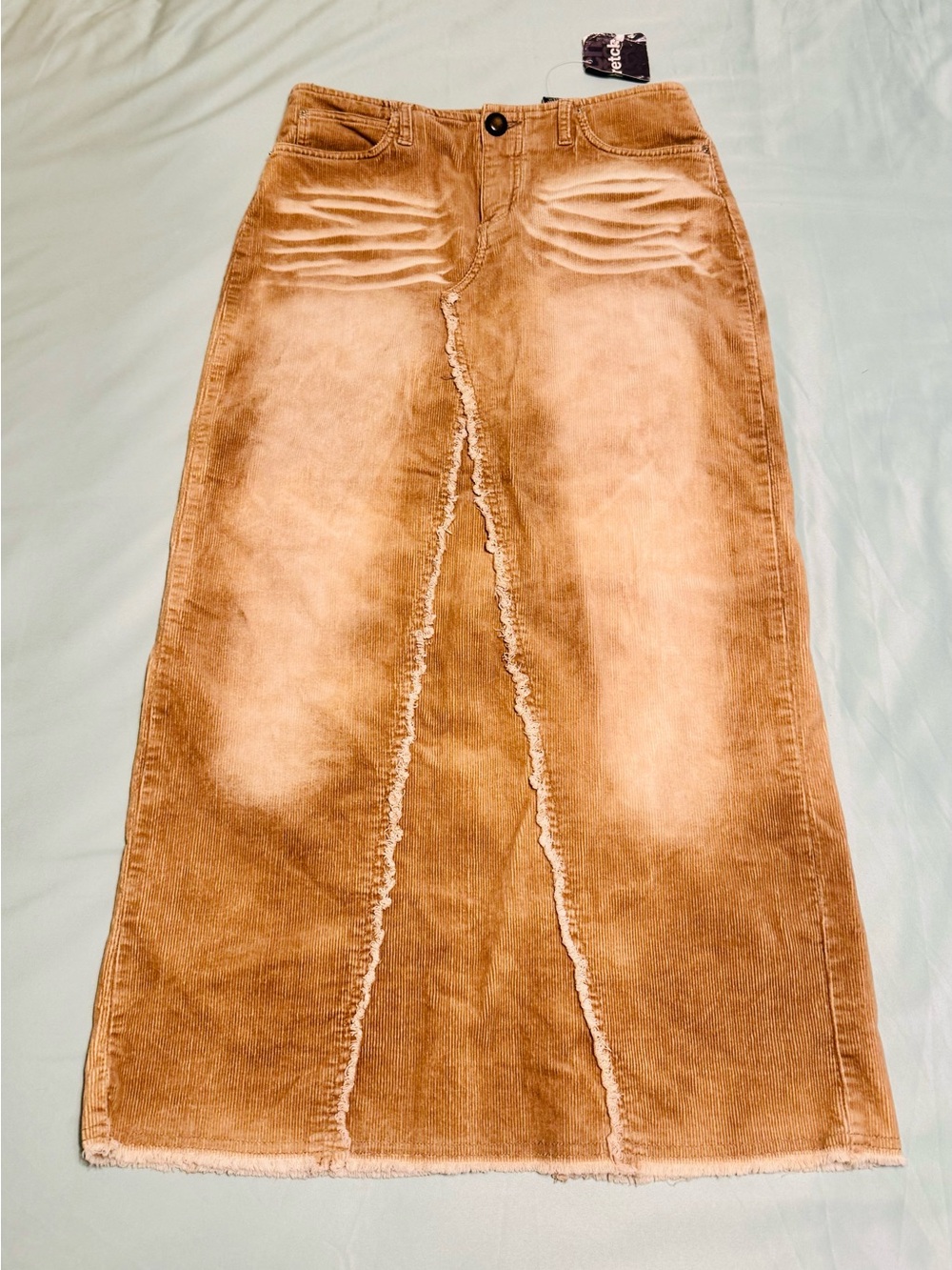 NWT Vintage Y2K Corduroy Maxi Skirt Brown Distressed Acid Wash Frayed size 9